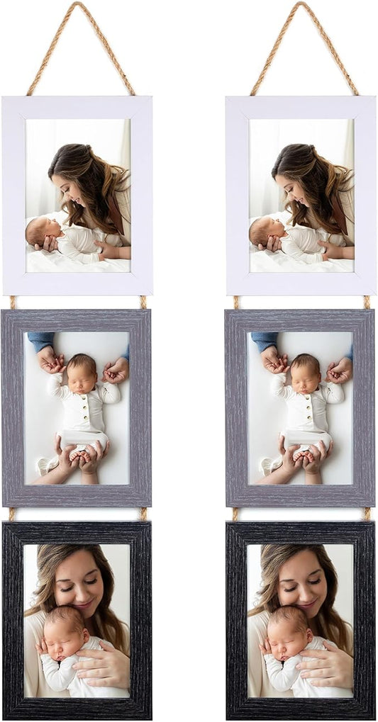 Lavezee 5x7 Collage Picture Frames for Wall Hanging, 6 Opening Triple Vertical Frame Made to Display 7 x 5 Inch Photo Print, Assorted Colors