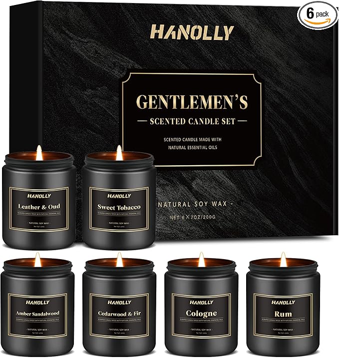 Mens Scented Candle Gift Set, 6 Pack Candles for Men,Gifts for Dad & Father, Soy Candles for Home Scented, 42 oz Long Lasting Aromatheraspy Candle, Maculine Manly Jar Candle Kit