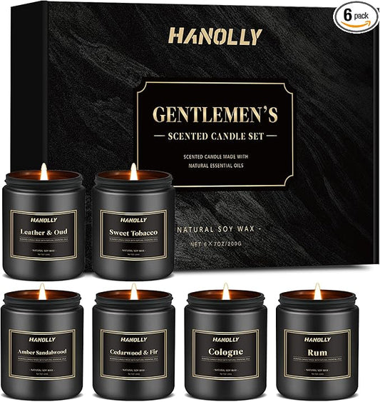 Mens Scented Candle Gift Set, 6 Pack Candles for Men,Gifts for Dad & Father, Soy Candles for Home Scented, 42 oz Long Lasting Aromatheraspy Candle, Maculine Manly Jar Candle Kit