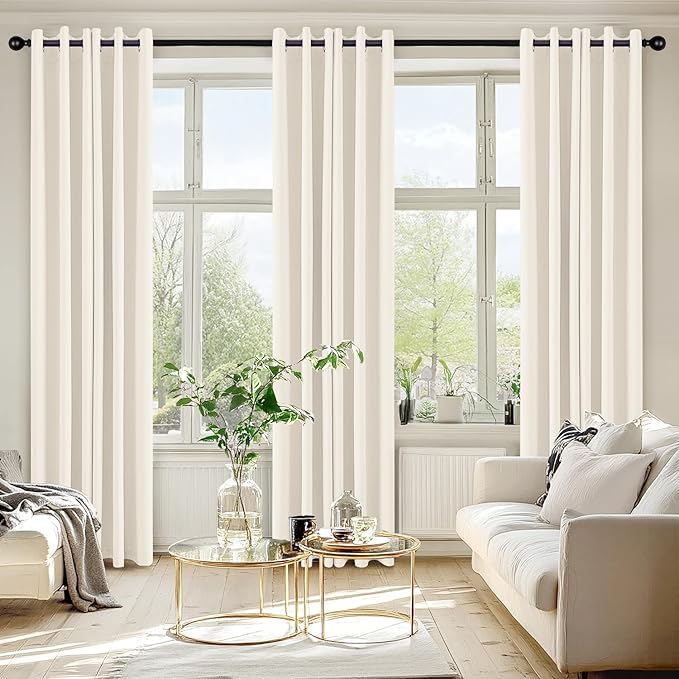 MIULEE Beige White Blackout Curtains for Bedroom Living Room 72 Inches Long 2 Panels, Thermal Insulated Room Darkening Drapes Grommet Noise Reducing Light Blocking Window Treatments 40x72 Inch
