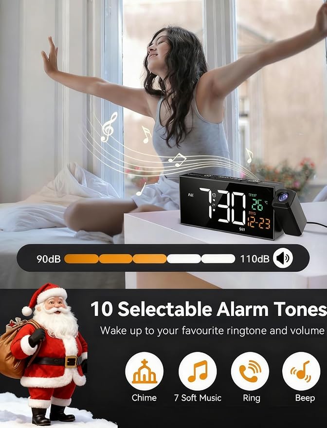 Netzu Projection Clock for Bedroom Ceiling, Alarm Clocks Black - Image 3