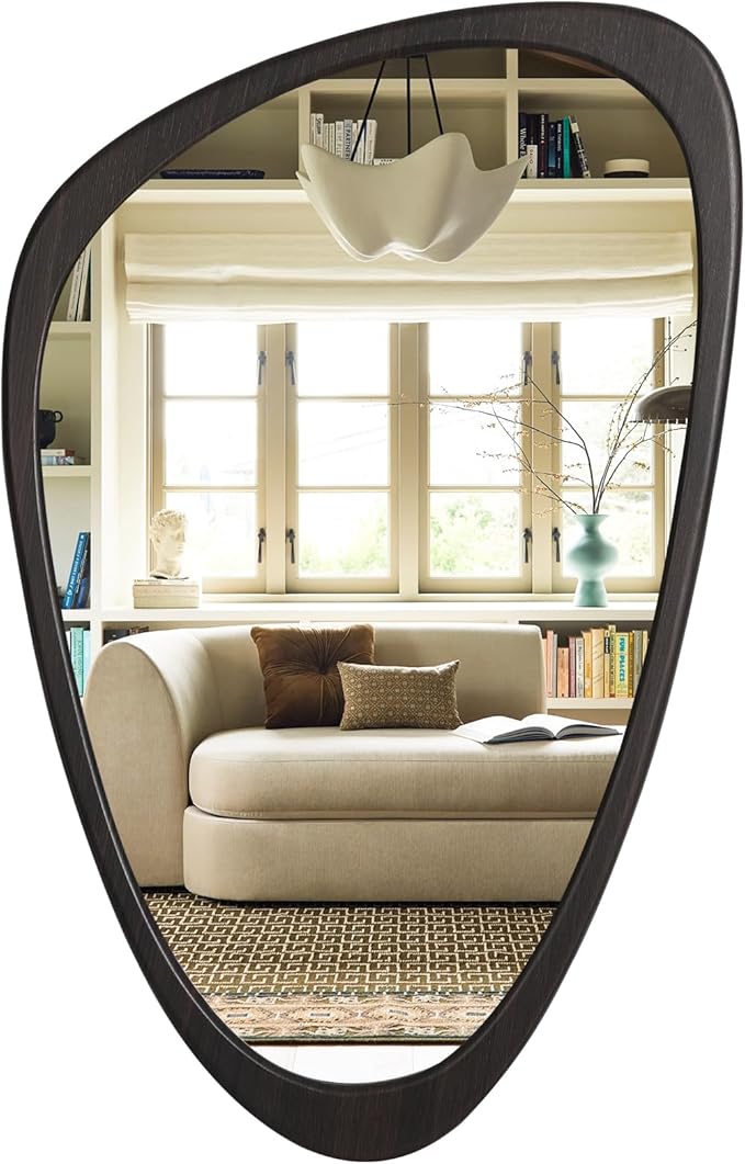 WallBeyond Asymmetrical Mirror, Irregular Wall Mirror, Wall Mirrors Decorative for Bedroom Living Room Entryway Hall, Wood Mirror for mid Century Modern Decor 30" H x 19" W, Dark Brown