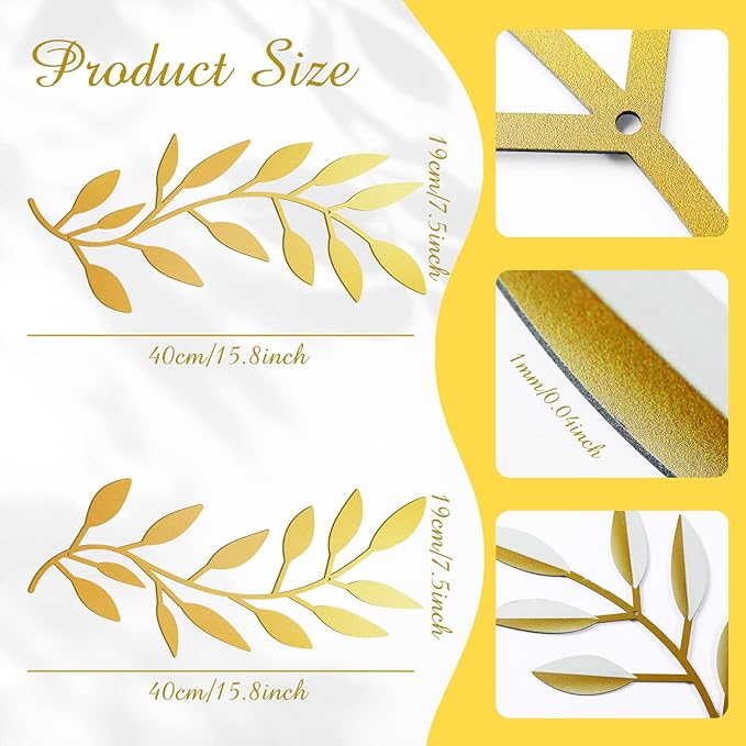 Zhengmy 2 Pieces Metal Tree Leaf Wall Decor Vine Olive Branch Leaf Wall Art Living Room, Hallway Wall Decor Outdoor Decoration(Gold)