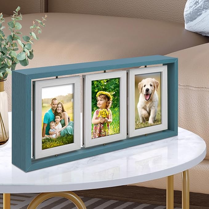 ZEEYUAN 4x6 Picture Frame Wooden Double Side Rotating 4x6 Photo Frame Rustic Collage Frame for 4X6in Pictures, Multiple Family Picture Frame for Desktop
