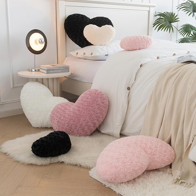 Heart Pillow, Soft Heart Shaped Pillow with Room Decorative Throw Pillows for Bed Couch Chair Sofa, Heart Shaped Cute Throw Pillow Cushion for Bedroom Living Room (Grey Pink, Large 19.6" x 15.7")