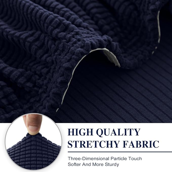LA MEACK Couch Cushion Covers for Sectional Sofa L Shape Washable Separate Seat Chaise Couch Cover Stretch Sofa Slipcovers with 2 Pcs Pillowcases(3 Seater + 1 Chaise, Navy)