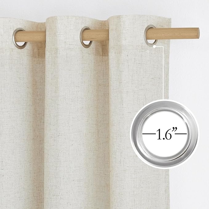 NICETOWN Linen Curtains 96 inches Long for Living Room, Grommet Vertical Drapes Privacy Added with Light Filtering Window Treatments for Bedroom, Natural, W42 x L96, 2 Pieces