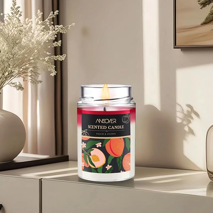 Scented Soy Candles, Aromatherapy Jar Candle for Home Scented, Long Lasting with 70 Hour Burn Time 11oz, Gifts Soy Candles Scents of (Peach & Lychee)