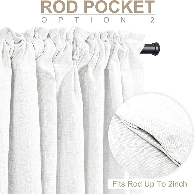 100% Blackout Shield White Linen Blackout Curtains for Bedroom 84 Inches Long, Back Tab/Rod Pocket Living Room Drapes, Thermal Insulated Blackout Curtains 2 Panels Set, 50" W x 84" L,Blanc de Blanc