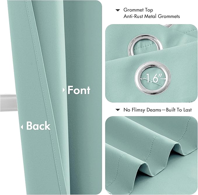 MIULEE Aqua Blackout Curtains for Bedroom Living Room 72 Inches Long 2 Panels, Thermal Insulated Room Darkening Drapes Grommet Noise Reducing Light Blocking Window Treatments 40x72 Inch