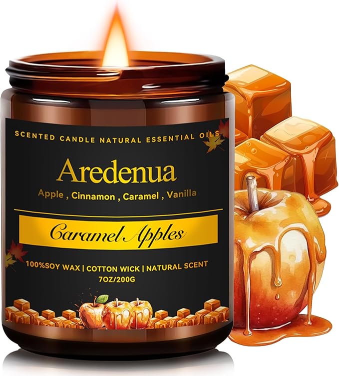 Caramel Apple Candles – Holiday Winter Scented Candles, Warm Caramel & Crisp Apple Aroma for Christmas Home Décor, Cozy Seasonal Candle Gift for Women & Men, Long-Lasting Soy Wax Candle