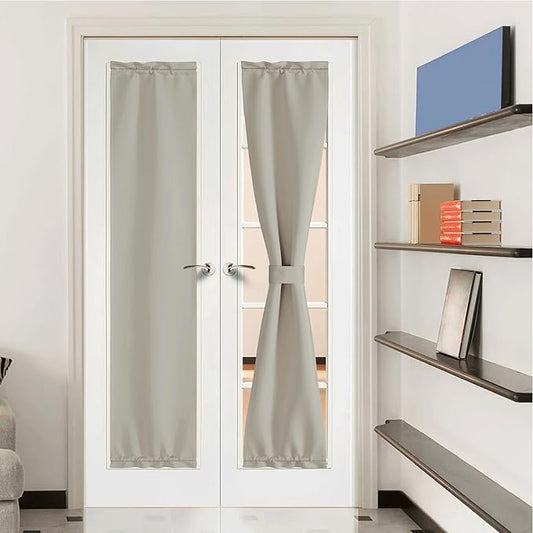 NICETOWN Natural French Door Curtains for Windows, Privacy Thermal Insualted Door Curtains Rod Pocket for Front Sidelight, Living Room, Kitchen, 1 Panel with Tieback, 12 x 72 Inches Long