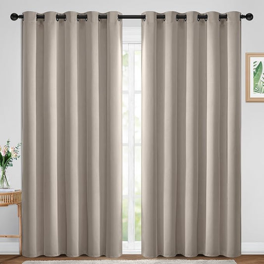 Yakamok Blackout Curtains Room Darkening Thermal Insulated Window Panels,Solid Grommet Top Drapes for Bedroom/Living Room(70Wx84L, Natural, 2 Panels)