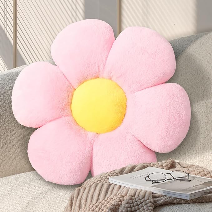 17.7 Inch Pink Flower Pillow – Daisy Shaped Cute Decorative Throw Pillow, Soft Floral Seating Cushion Floor Pillows for Sofa, Bed, Chair & Room Home Decorative Pillows Gifts