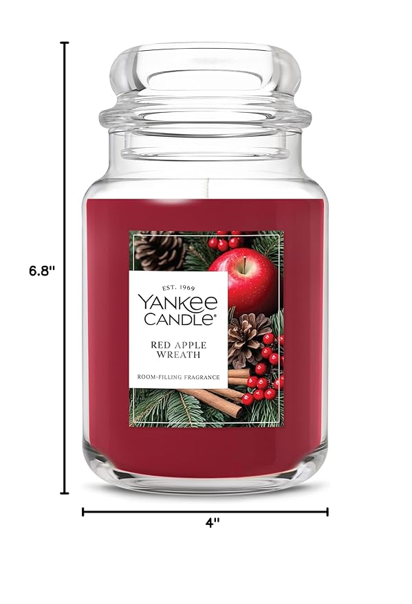 Yankee Candle Red Apple Wreath, Holiday Scented Candle, 22oz Large Jar with up to 150 Hour Burn Time, Giftable