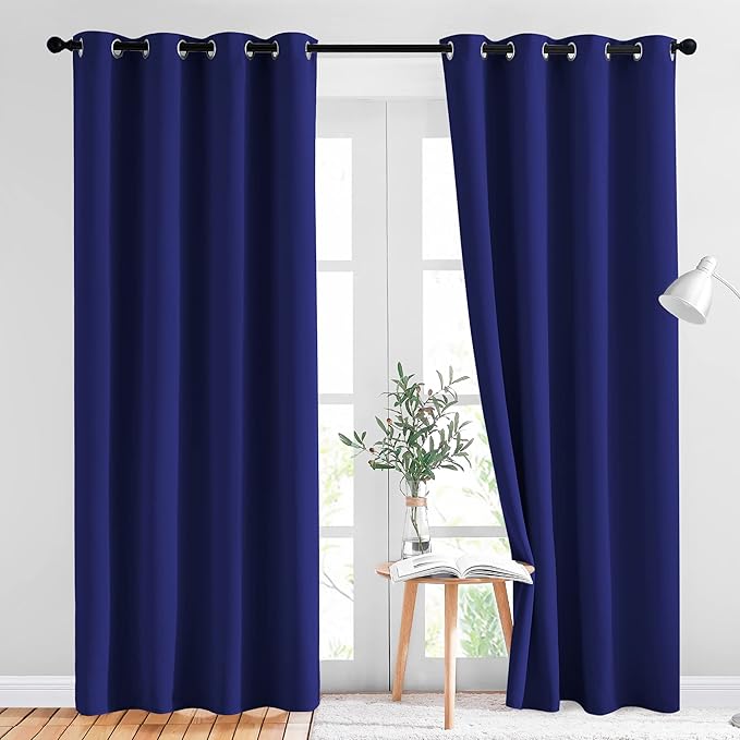 NICETOWN Blackout Curtain Panels 84 - Window Treatment Energy Saving Thermal Insulated Solid Grommet Blackout Drapes for Living Room (Navy Blue??? 1 Pair??? 52 by 84-Inch)