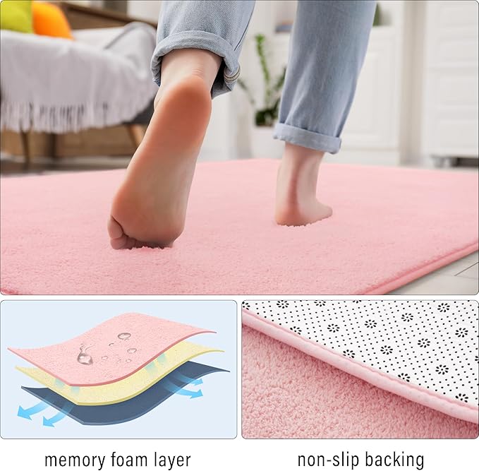 Soft Runner Rugs for Bedroom 2x6, Non Slip Runners for Hallway Kitchen Laundry Dorm Washable, Minimalist Low Pile Long Rugs for Boys Men Girls Kids, Pink