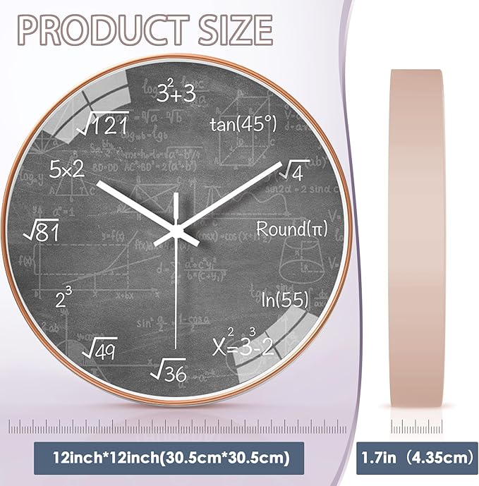 12 Inch Math Wall Clock Silent Non Ticking Movement Quality Quartz Wall Clock for Home/Kitchen/Office/Classroom/School/Living Room Wall Decorations