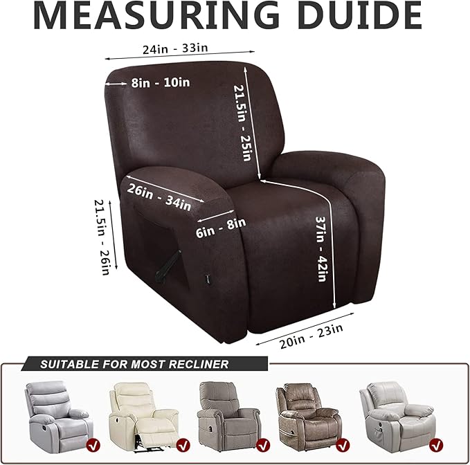 ANARACHON Recliner Chair Covers Leather Like, 4 Pieces Recliner Cover for Recliner Chair, Soft Sofa Slipcover Furniture Protector Washable Sofa Cover for Pets Kids (Chocolate)