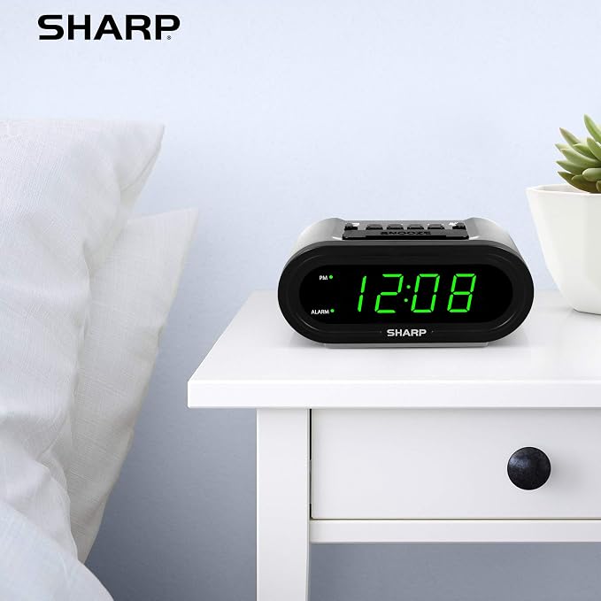 Sharp AccuSet Self-Setting Alarm Clock with Auto DST, Green LED - Image 8