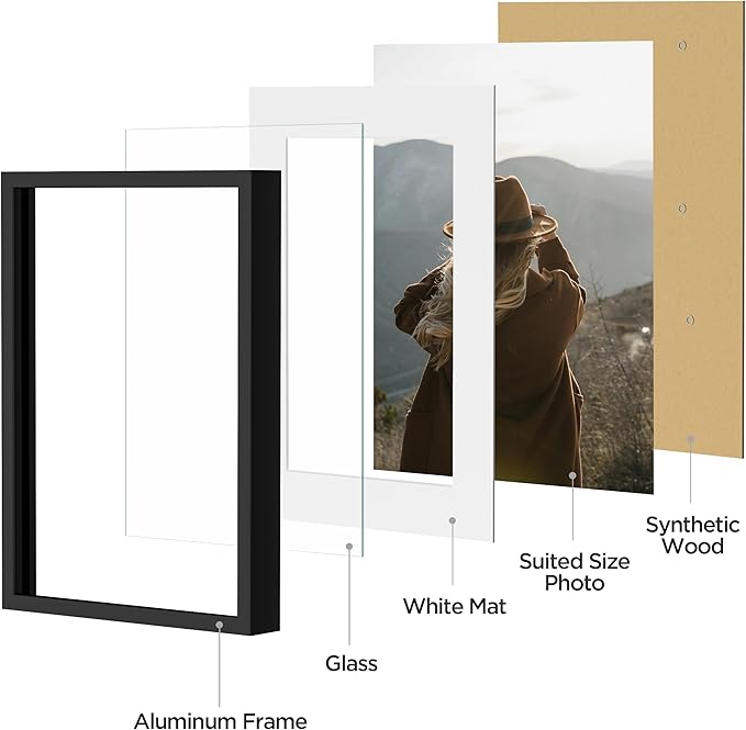 eletecpro Aluminum Gallery Wall Frame Set of 7, Including 1Pc 11x14, 2Pcs 8x10, 4Pcs 5x7 Photo Frames for Wall or Tabletop Display, Multiple Sizes Picture Frames Collage Wall Decor, Black