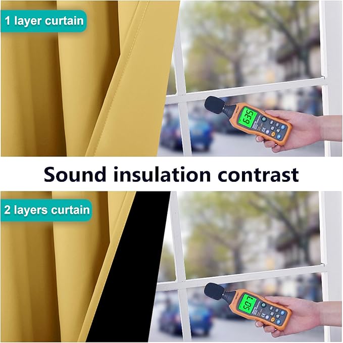 NICETOWN 100% Blackout Blinds, Laundry Room Decor Window Treatment Curtains for Large Patio Sliding Door, Thermal Insulated Bright Yellow Curtains for Bedroom, Set of 2, 52 inches x 108 inches