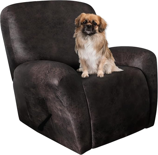 ANARACHON Leather Look Oversize Recliner Chair Covers, Thick 4 Pieces Recliner Covers for Recliner Chair, Leather Cover for Recliner Slipcovers for Pets Kids(X-Large, Black Coffee)
