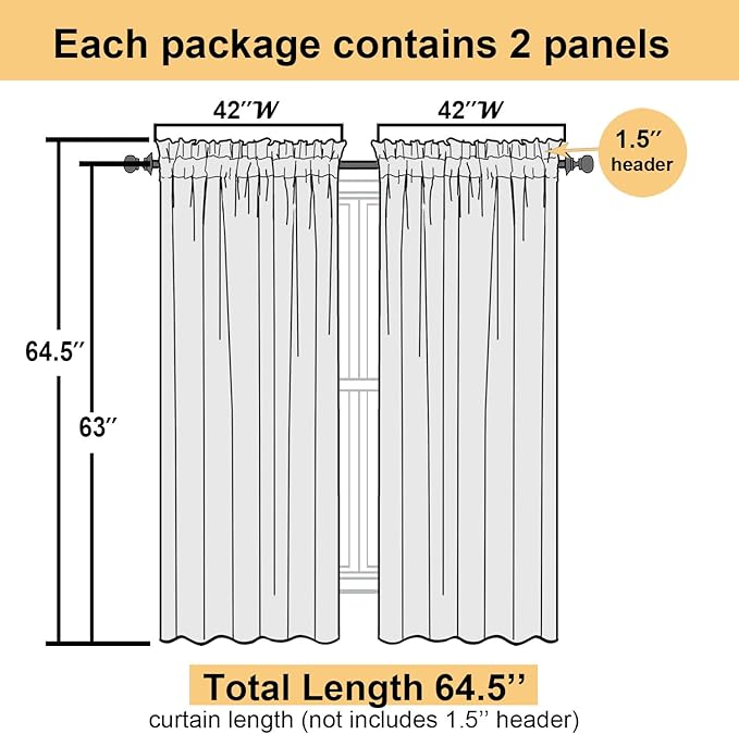 Lecloud Hunter Green Sheer Curtains 63 Inch Length 2 Panels Set, Voile Solid Window Curtains for Bedroom Light Filtering Living Room Drapes with Rod Pocket, Each Panel 42 X 63 Inch