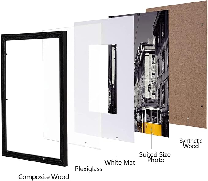 eletecpro 8.5x11 Picture Frames Set of 10, Picture Frame Collage Wall Decor Display 5x7 Photo with Mat or 8.5x11 without Mat, Home Decor Gallery Frame for Table Top or Wall Mounting, Black