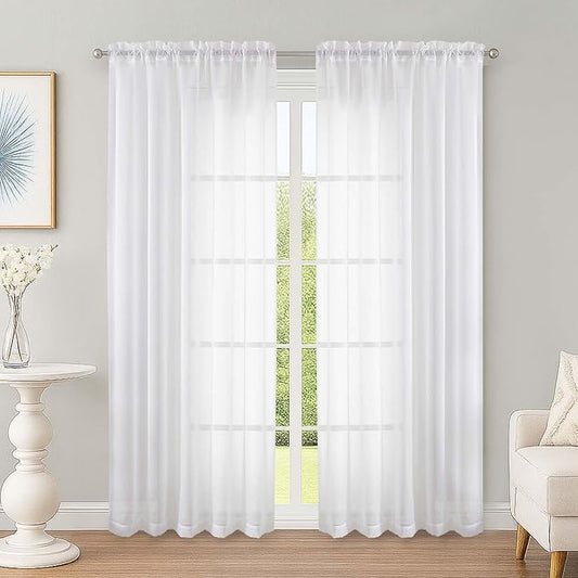 OWENIE White Sheer Curtains 78 Inches Long 2 Panels Set, Ivory Sheer Curtain for Living Room Bedroom, Modern Voile Filmy Rod Pocket Curtains & Drapes, 2 Pcs, Each 59 W x 78L Inch, White