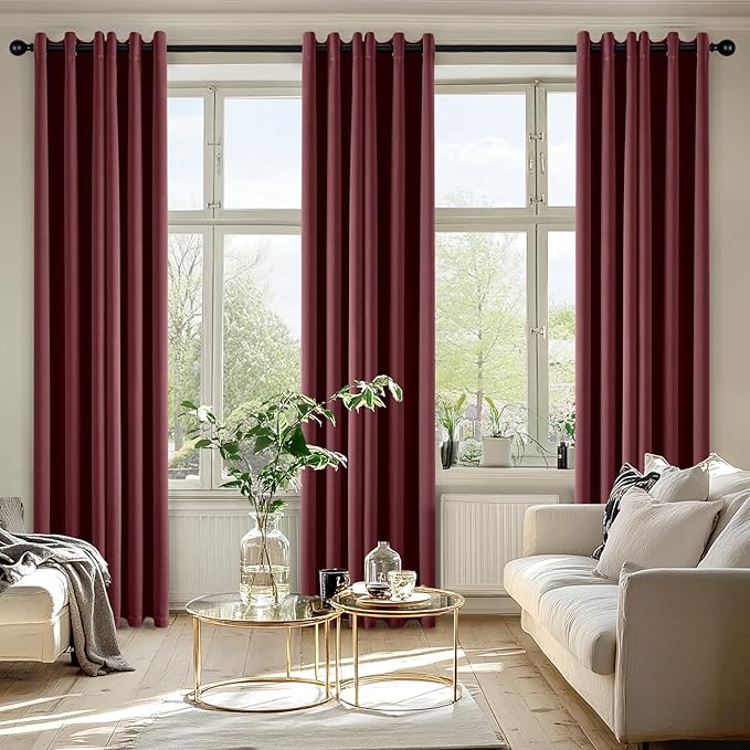 MIULEE Burgundy Red Blackout Curtains for Bedroom Living Room 84 Inches Long 2 Panels, Thermal Insulated Room Darkening Drapes Grommet Noise Reducing Light Blocking Window Treatments 40x84 Inch