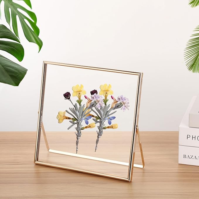 Gold 8x8" Floating Frame 2 Pack for Photo size(5x5'',6x6'' 8x8''),Adjustable Tabletop/Shelf floating Picture Frame,Classy Metal Gift Frames for Wedding,Thanksgiving,Christmas,Birthady,Home or Office Decor.