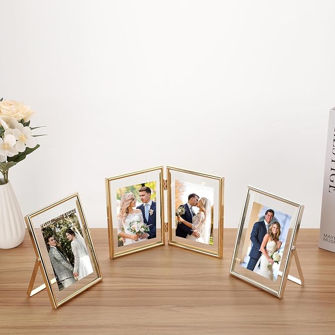 Gold 8x10 Floating Frame 2 Pack,For Photo Sizes(4x6'',5x7'',6x8'') Adjustable Tabletop/Shelf Floating Picture Frame 5x7'',Classy Gift Choice for Wedding,Christmas,Home or Office Decor