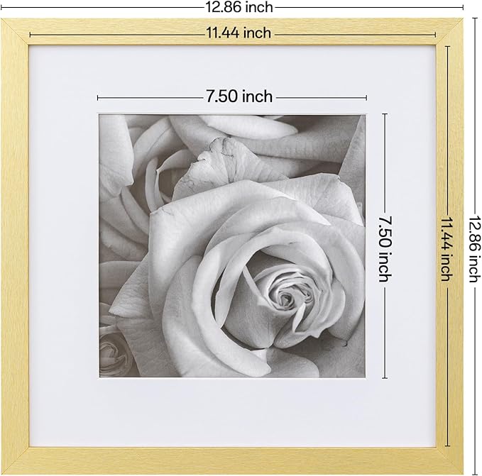 eletecpro 12x12 Picture Frames Set of 9 with Clear Acrylic Cover, Display 8x8 Photos with Mat or 12x12 Without, Classic and Sturdy Square Collage Gallery Wall Decor, Easy Wall Mount, Gold