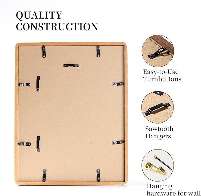 8x14 Collage Picture Frame Teak Wood, Multiple Three 4x6 Photos or 8x14 without Mat, Rustic Photo Frame with Tempered Glass Hanging Displaying Horizontally or Vertically