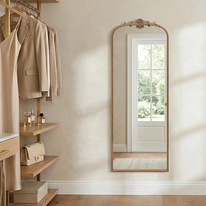 Besdomus Vintage Mirror Full Length: 21"x56" Gold Arched Full Body Mirror - Floor Antique Baroque Traditional Ornate for Entryway/Cloakroom/Bedroom/Living Room - Home Decor for Fashion-Conscious