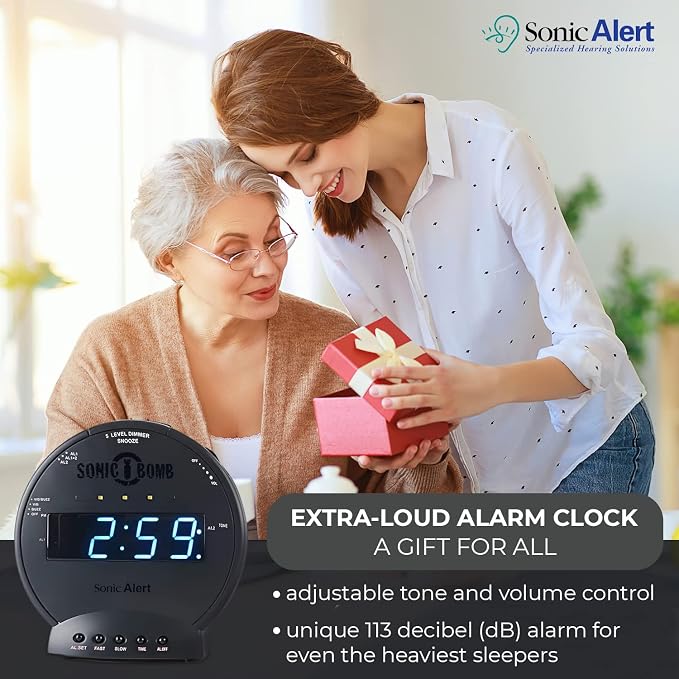 Sonic Alert Sonic Bomb Dual Alarm Clock with Bed Shaker, Black Vibrating Alarm Clock Heavy Sleepers, Battery Backup | Wake with a Shake - Image 6