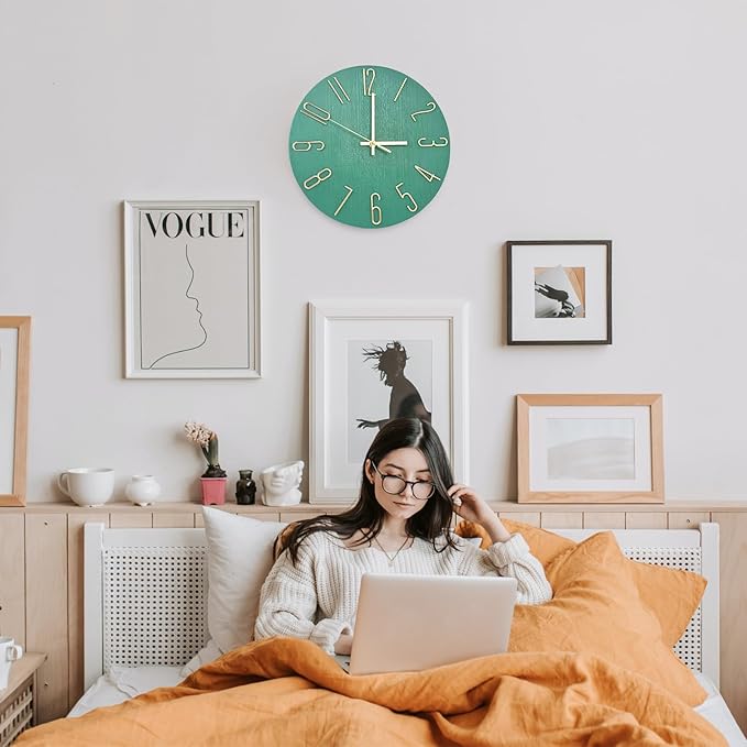 Wall Clock, Silent Clock, Wall Clocks Battery Operated??? 12 inch Modern Wall Clock, Suitable for Offices, Living Rooms, Kitchens, Homes, Schools (Grass Green Without Second Hand)