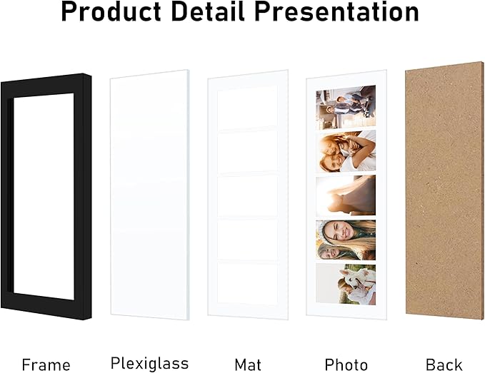 VIOLABBEY 8x24 Picture Frame - Fits Five 4x6 Photos with Mat or One 8x24 Picture without Mat - Black Collage Wall Decor