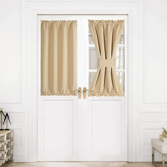 NICETOWN Patio French Door Curtain Panel Blackout Drapes 36"x 40" Curtain with Tieback, Thermal Insulated Front Door Window Curtains for Patio Glass, 1 Panel, Biscotti Beige