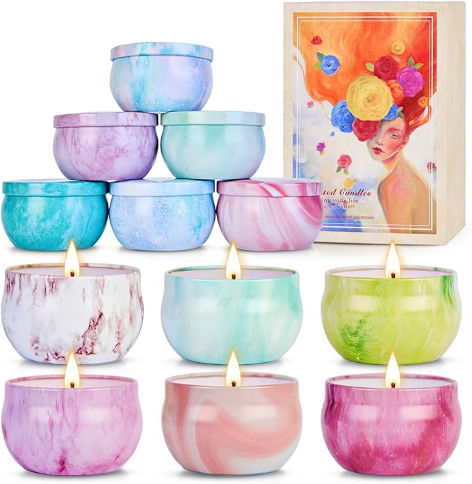 Scented Candles Gift Set for Women, 12 Pack Spring Summer Aromatherapy Candle 300 Hours Burning Time, French Artistic Soy Wax Candles Portable Tin Candle for Mom Birthday Mothers Day Gifts