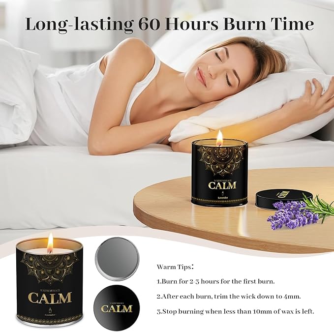 WarmEmbrace Lavender Scented Candles, 9 Oz Jar Candles for Home, Office, Meditation, Yoga, Candles for Women & Men, Birthday, Christmas, Valentine's Day Present, Housewarming Gift