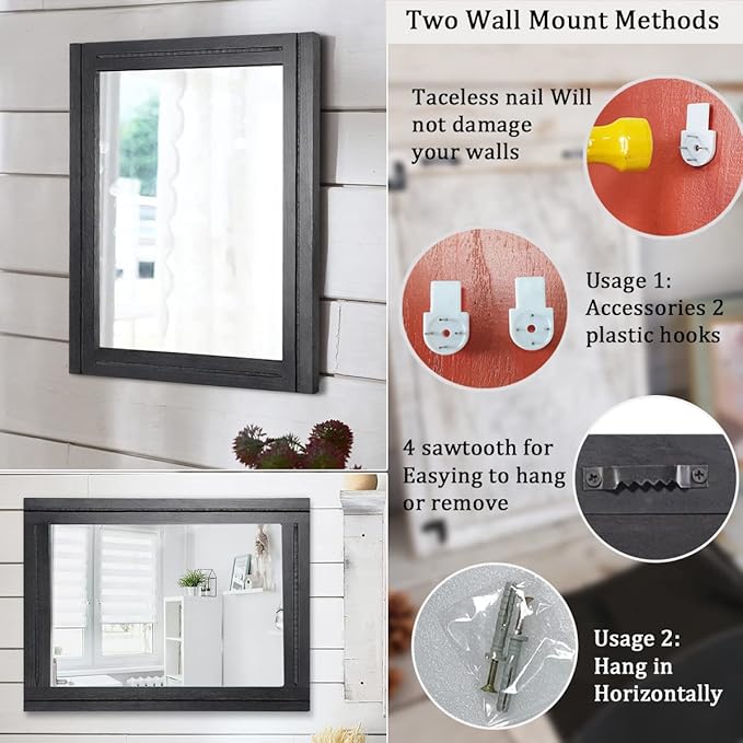 AAZZKANG Black Mirrors for Wall 50 x 40 cm with Rectangle Wood Framed Decorative Wall Mirror for Bedroom Living Room Bathroom Entryway