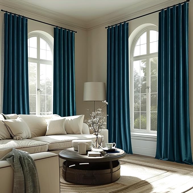 MIULEE Blue Velvet Curtains 2 Panels Luxury Room Darkening Curtains for Bedroom Living Room Thermal Insulated Super Soft Window Drapes Rod Pocket & Back Tab, Peacock Blue, W52 x L72 inches