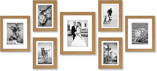 Americanflat Set of 7 Picture Frames with Shatter-Resistant Glass - Gallery Wall Frame Set with One 11x14, Two 8x10 and Four 5x7 Frames - Signature Collection - Dark Oak