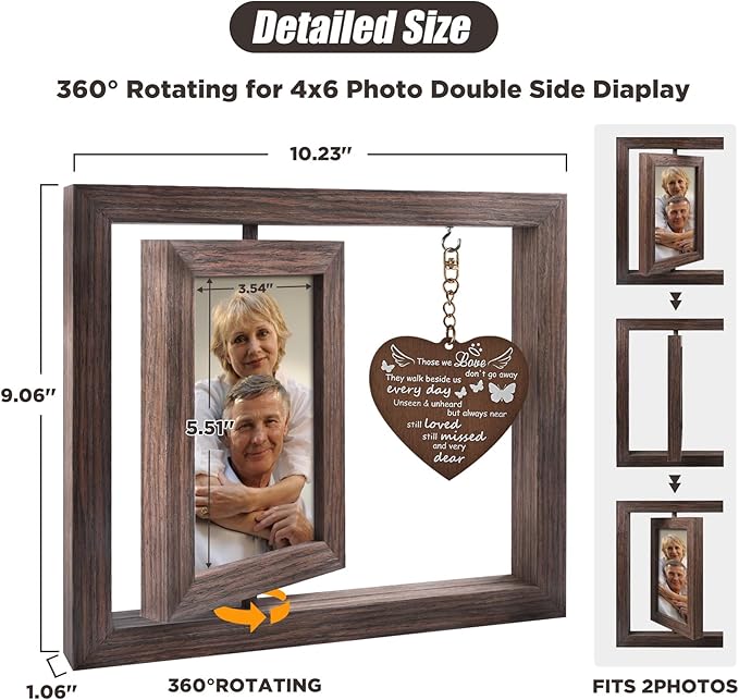 Egofine Memorial Gifts for Loss of Loved One, Sympathy Gifts for Loss of Mom Dad, Rotating Memory Frame Remembrance for 4x6 Photo
