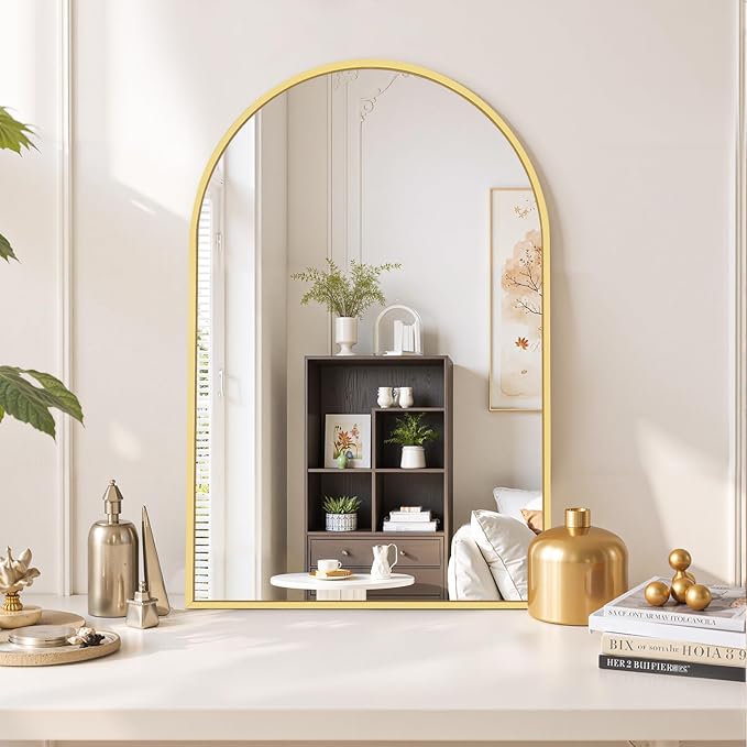 Arched Wall Mirror 36x24 Inch Gold Bathroom Vanity Mirror with Metal Frame, Modern Arch Mirror for Bedroom, Living Room, Entryway, Wall Mounted Decorative Mirror