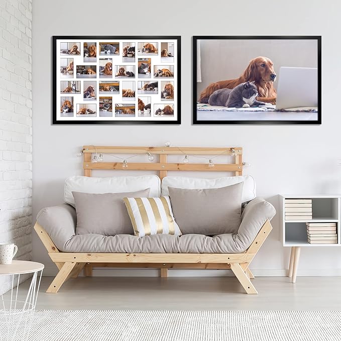 HORLIMER 2 Pack 4x6 Picture Frames Collage with 24 Openings, Multi Photo Frame for Wall Hanging, Black
