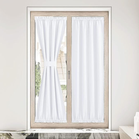 NICETOWN Room Darkening French Door Curtain for Kitchen Window, Pure White Shade Rod Pocket Thermal Insulated Energy Saving Curtain for Living Room, 1 Panel, 36 x 80 Inches