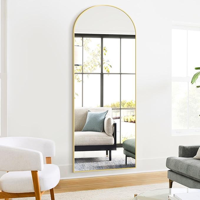 TRAHOME Full Length Arched Mirror, 70"x24" Standing Floor Full Body Mirror for Wall with Aluminum Alloy Frame for Bedroom, Living Room, Dressing Room(Gold)